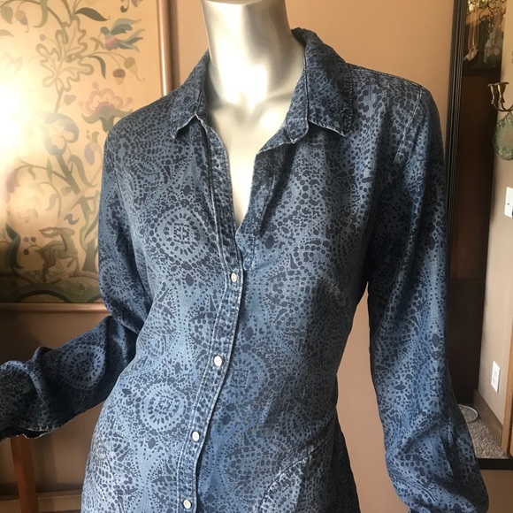 Cloth & Stone Anthropologie Medallion Print Chambray Tie Waist Shirt Dress Small - Picture 7 of 16